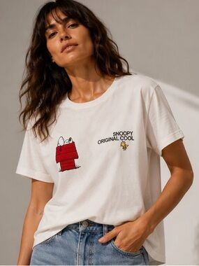 Zara White Snoopy 'Original Cool' Graphic Tee with Red Doghouse